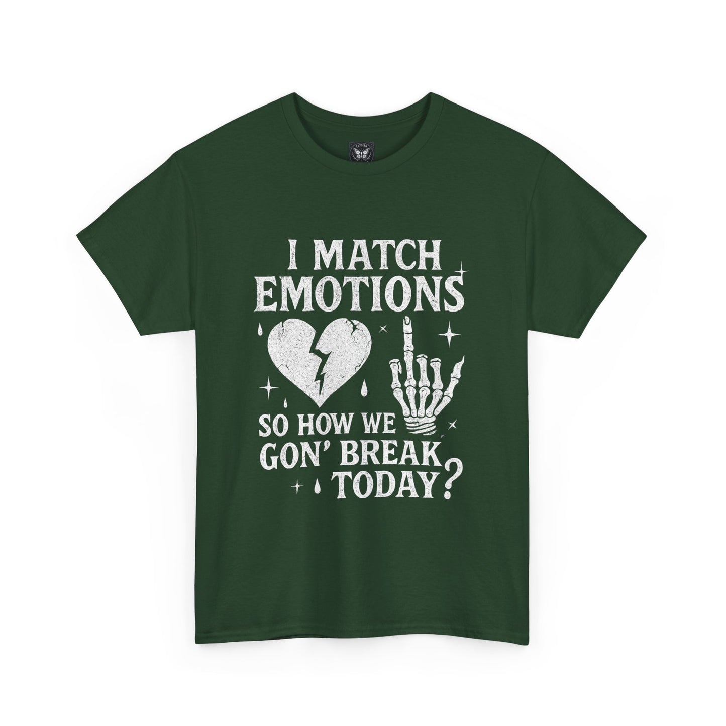 I Match Emotions Graphic Tee, Heart Skeleton Hand Streetwear Shirt, Dark Gothic Vibes, Emo Alt Fashion Lover, Casual Wear Festival Statement