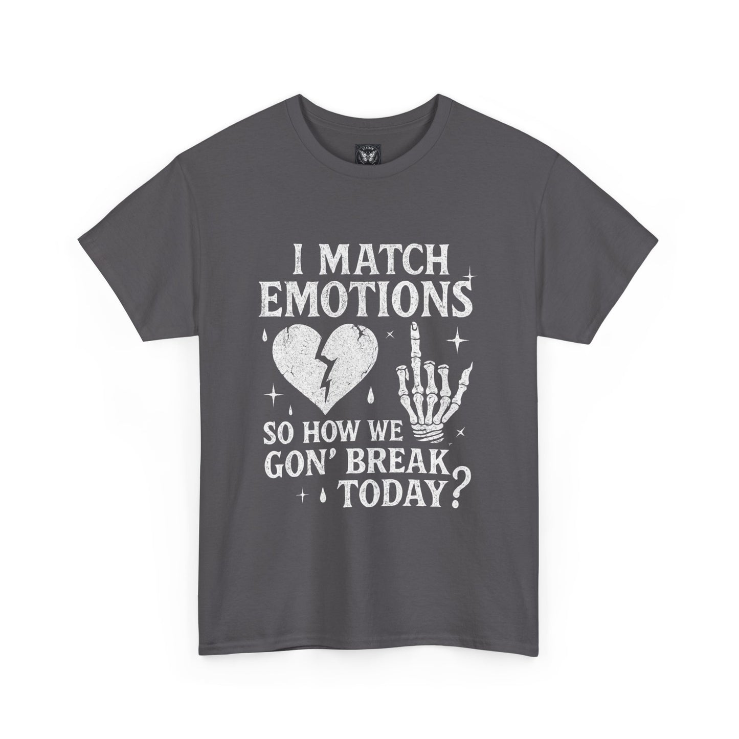 I Match Emotions Graphic Tee, Heart Skeleton Hand Streetwear Shirt, Dark Gothic Vibes, Emo Alt Fashion Lover, Casual Wear Festival Statement