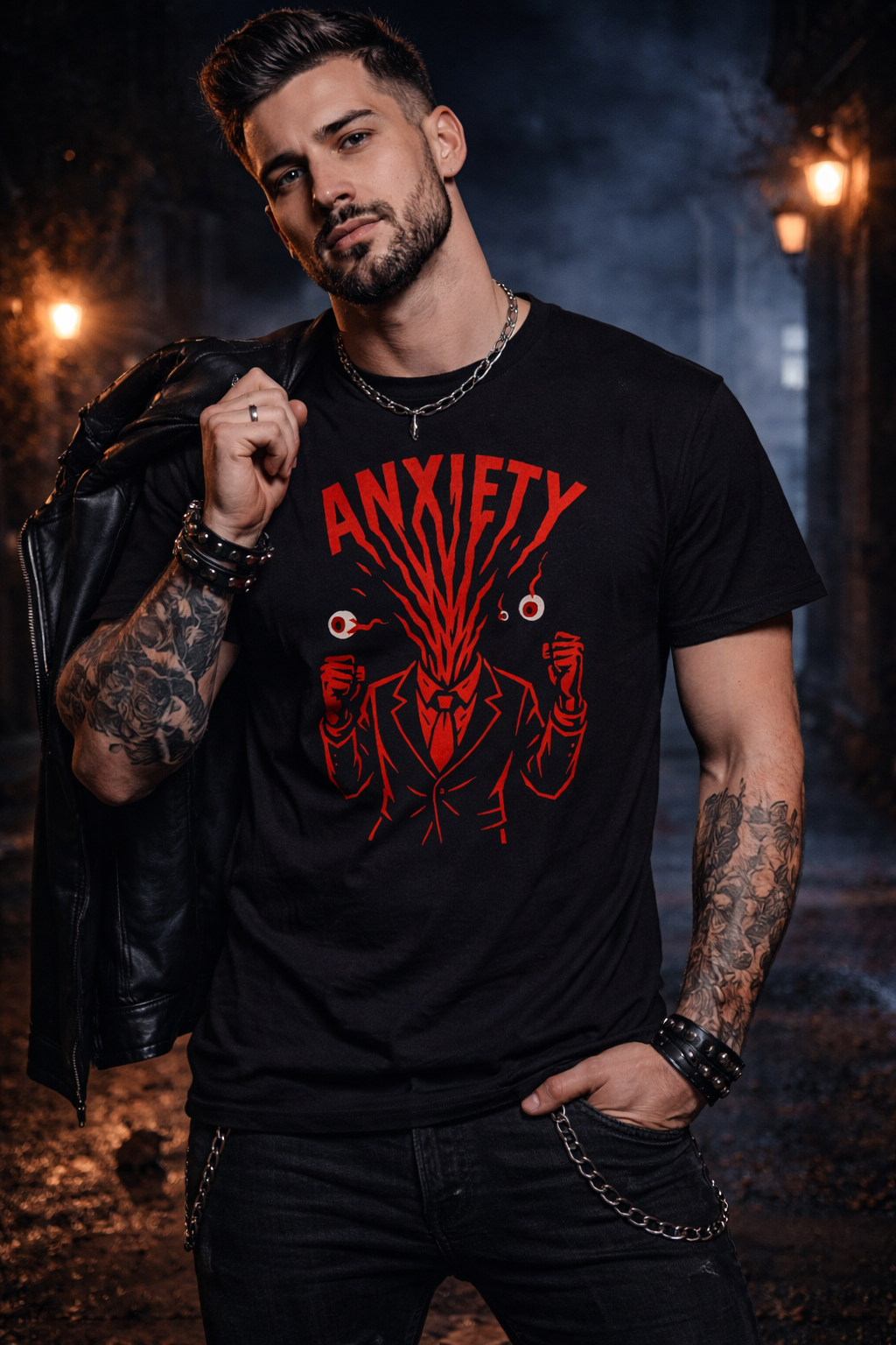 Anxiety Graphic Tee, Emo Streetwear Shirt, Unisex Cotton Tshirt, Bold Red Black Top, Mental Health Fashion, Chaos Art Tee, Clenched Fists