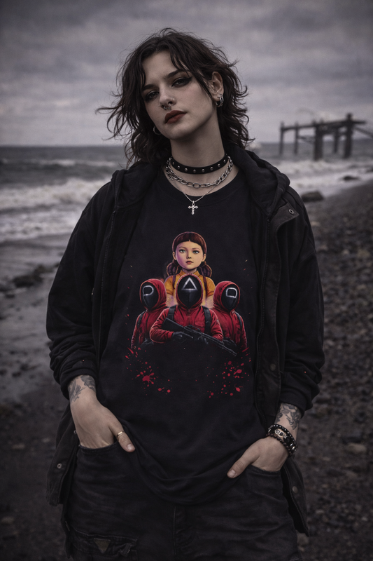 Squid Game Workers T‑Shirt — Red Guard Masked Players Graphic Tee