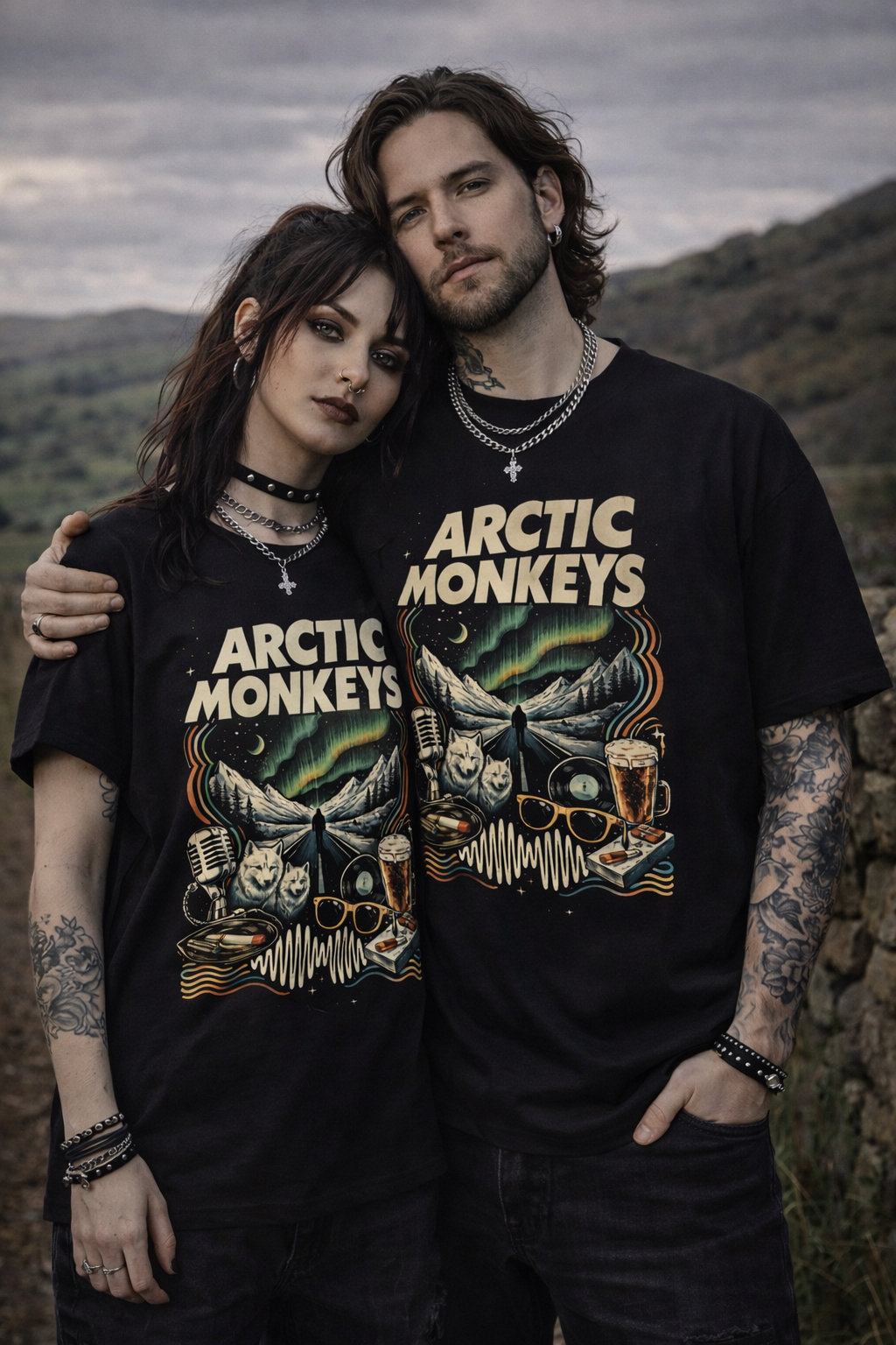 Arctic Monkeys Band Artwork T-Shirt | Northern Lights Illustration