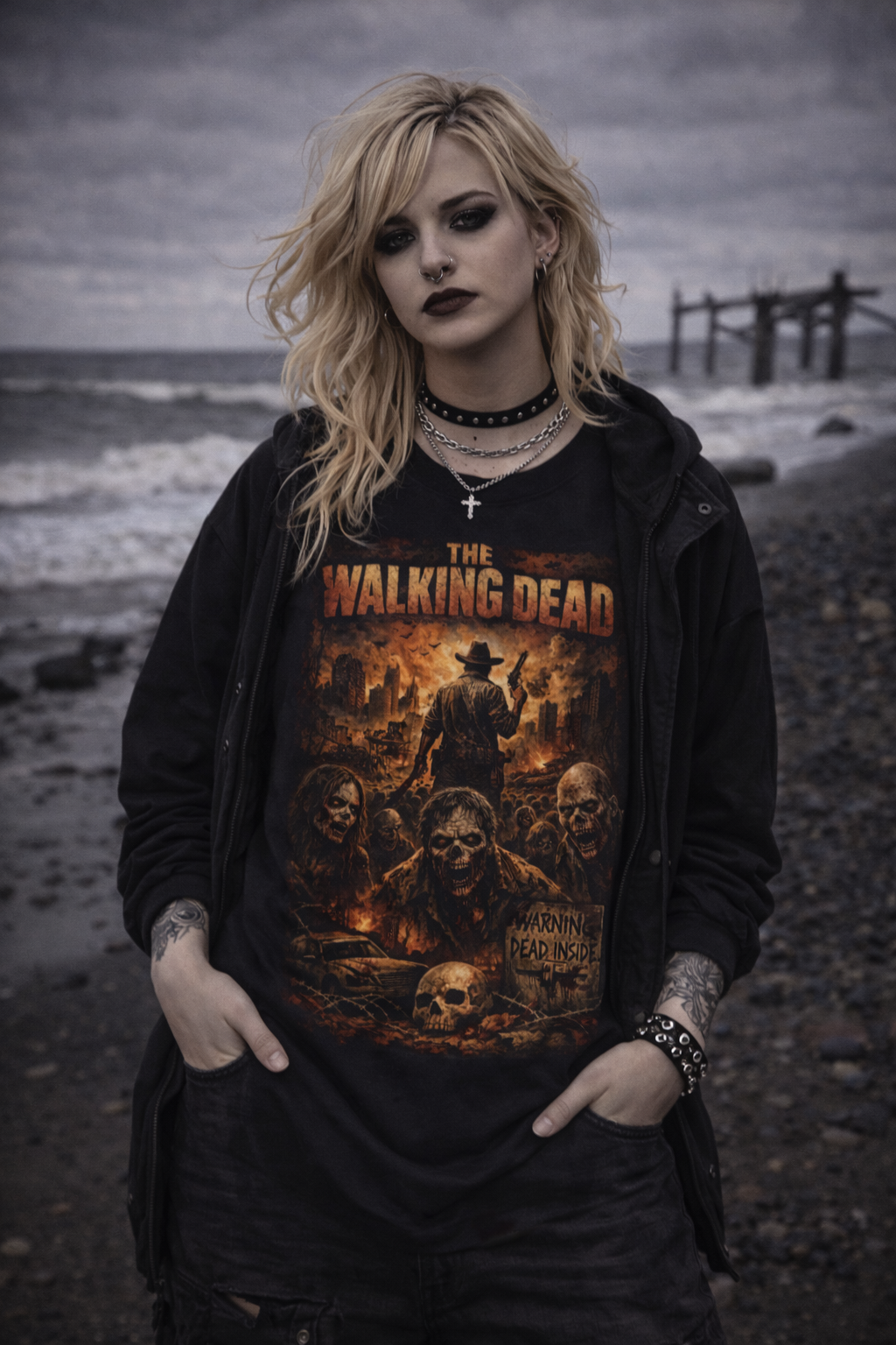 The Walking Dead poster tee | Zombie skulls, Rick silhouette, horror TV show