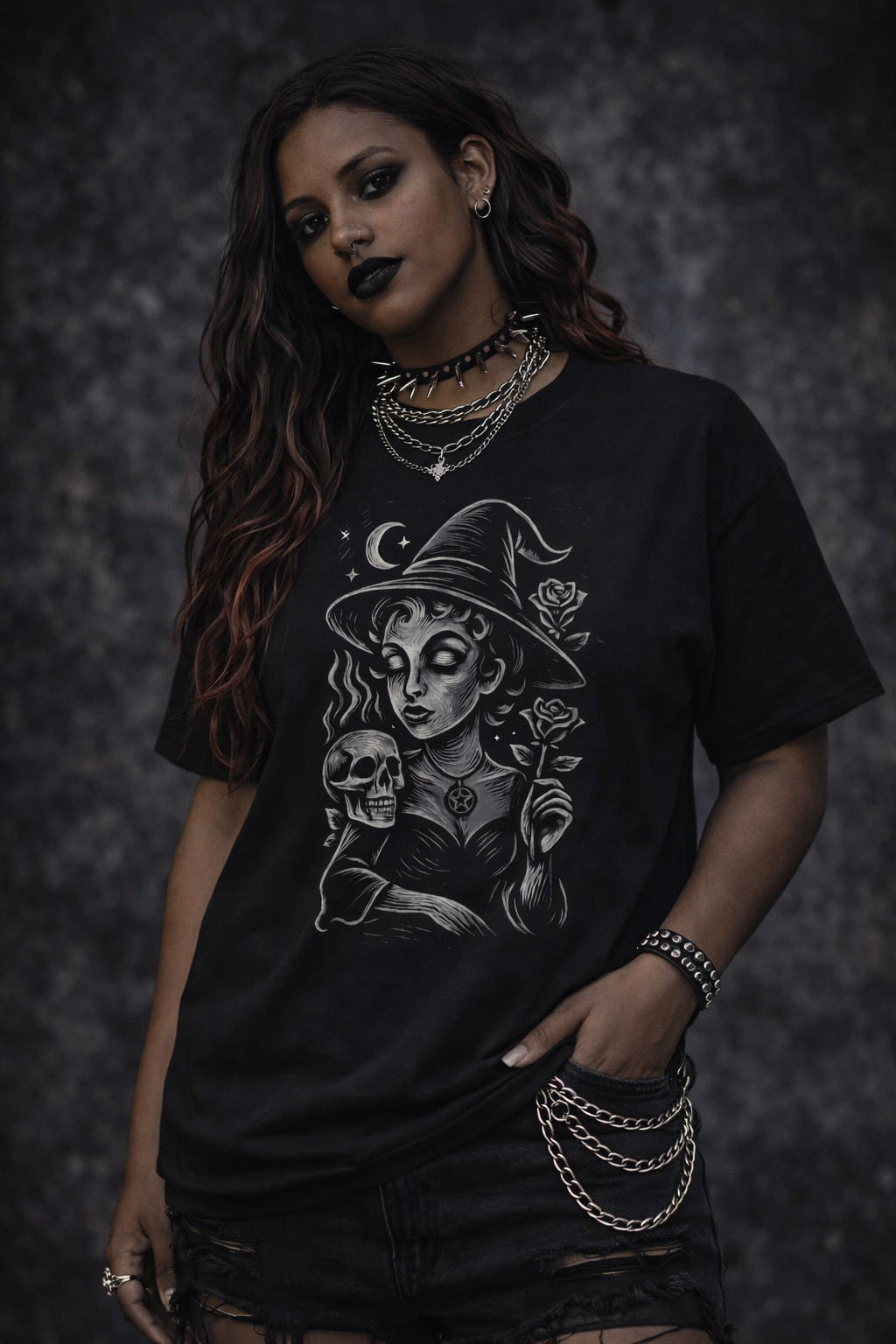 Witch of Roses and Bones T-Shirt | Celestial Graphic Heavyweight Cotton Tee