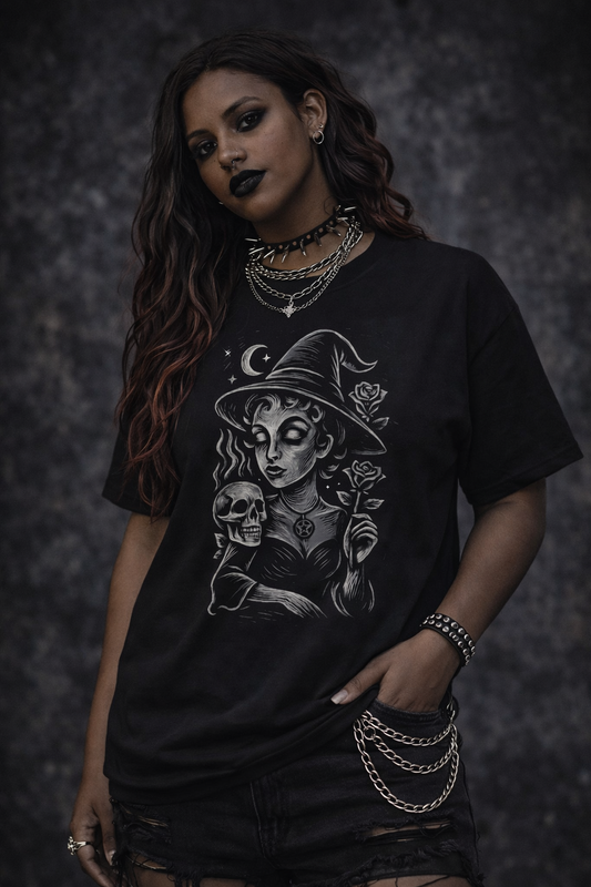 Witch of Roses and Bones T-Shirt | Celestial Graphic Heavyweight Cotton Tee