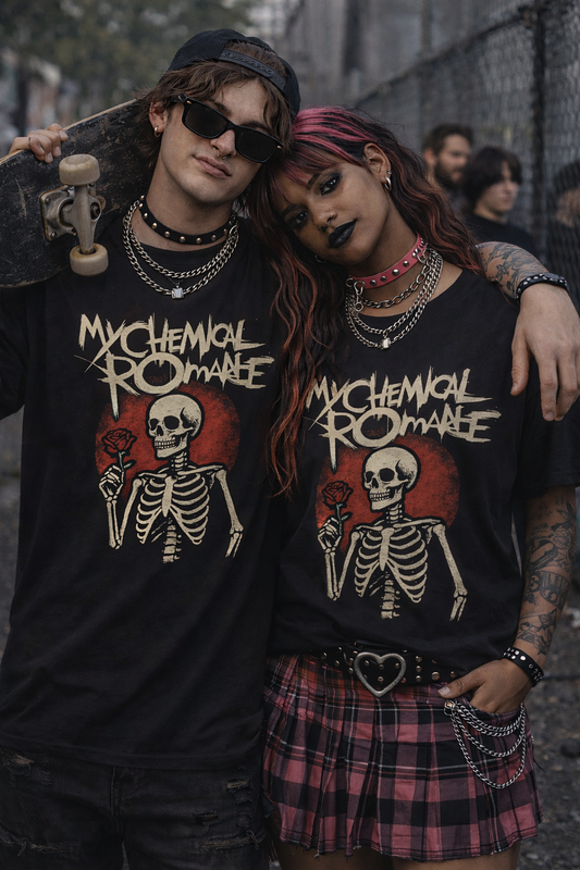 My Chemical Romance Skeleton Rose Tee | Band Logo, Gothic Rock Shirt