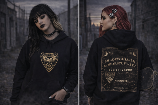 Ouija Planchette Hoodie — Vintage Mystic Spirit Board Pullover