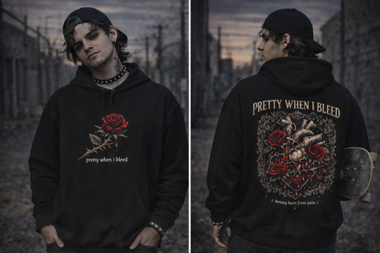 Pretty When I Bleed Rose Heart Hoodie | Gothic Skull Roses