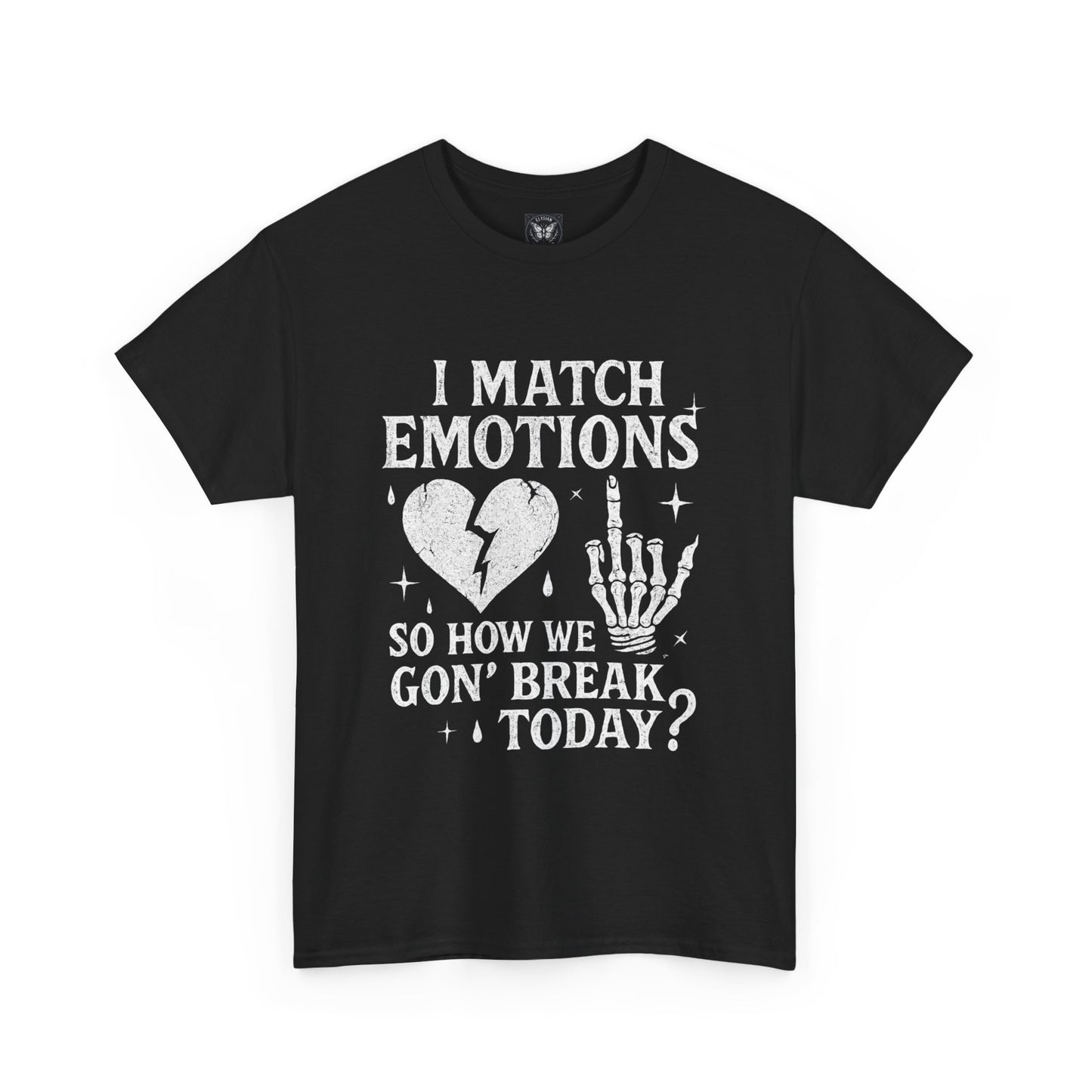 I Match Emotions Graphic Tee, Heart Skeleton Hand Streetwear Shirt, Dark Gothic Vibes, Emo Alt Fashion Lover, Casual Wear Festival Statement