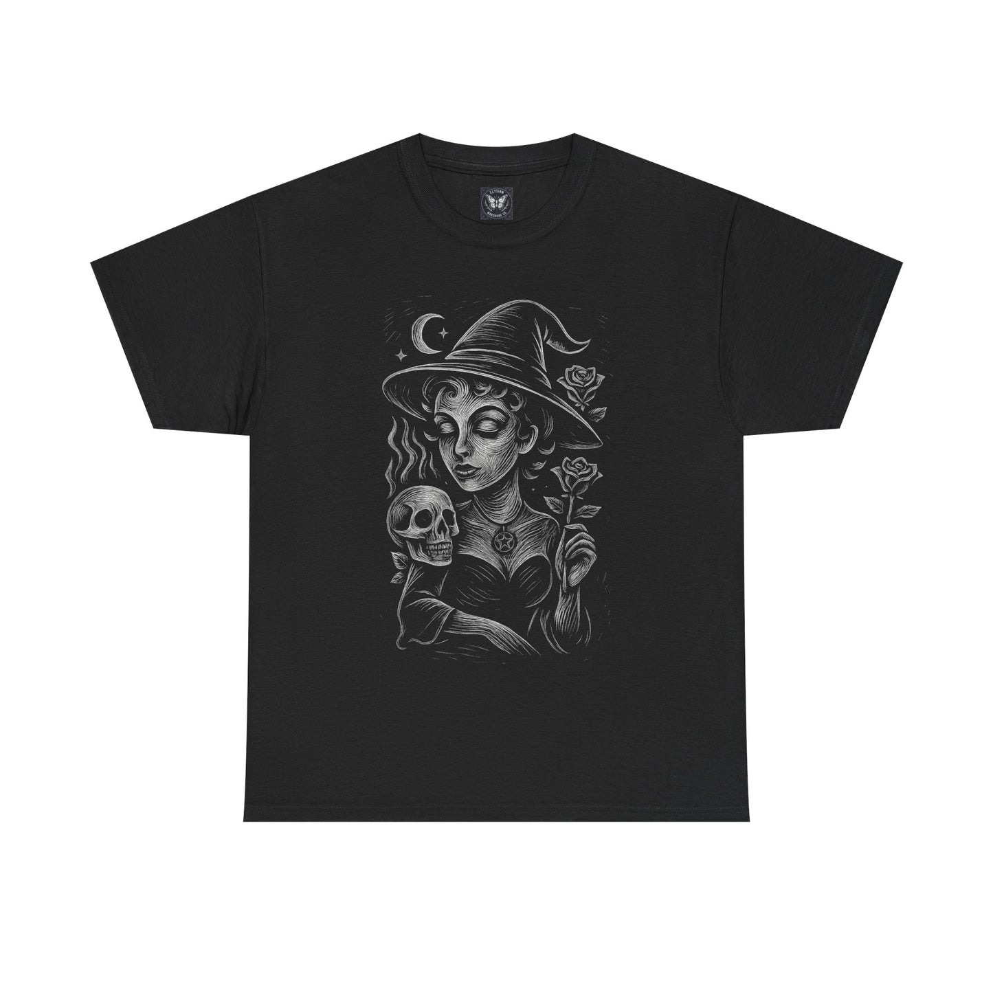 Witch of Roses and Bones T-Shirt | Celestial Graphic Heavyweight Cotton Tee